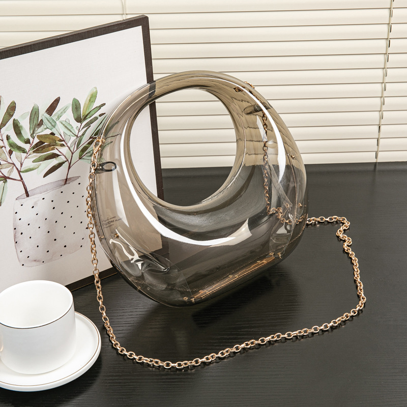 2024春夏欧美爆款跨境弯月包金银晚宴包手提包化妆亚克力包详情12
