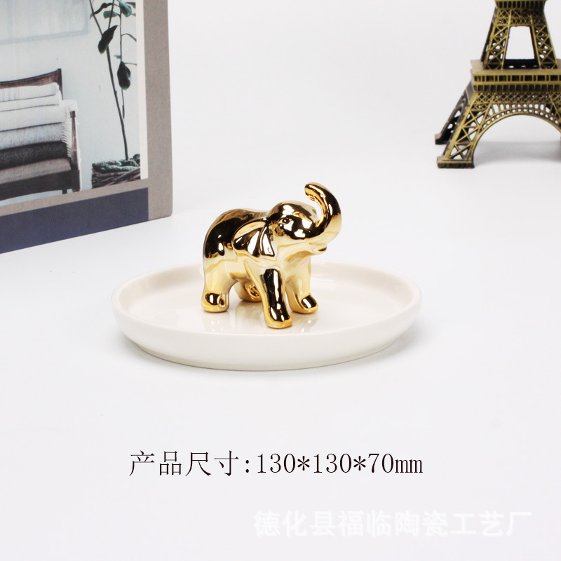 Nordic gold-plated ceramic handicrafts, gift jewelry plates, rings, watches, home storage plates, golden deer animal ornaments pic 40