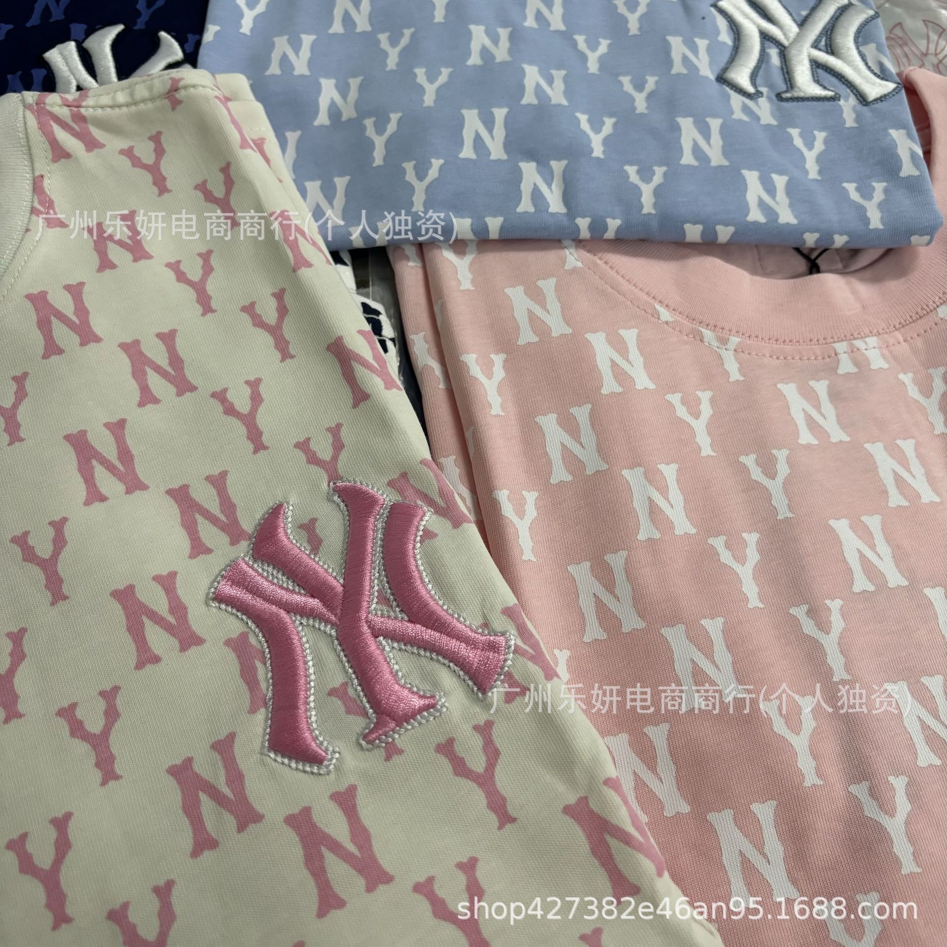 高品质NY-韩国潮牌夏季新款多色满印字母LOGO男女同款老花短袖T恤详情5