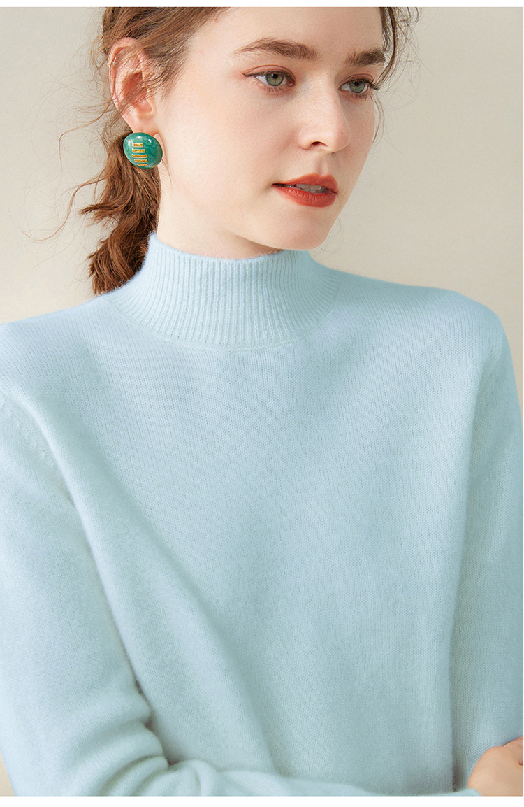 Semi-high-neck cashmere sweater for women, thick solid color, versatile, loose, slimming, soft and skin-friendly, autumn and winter knitted base sweater pic 39