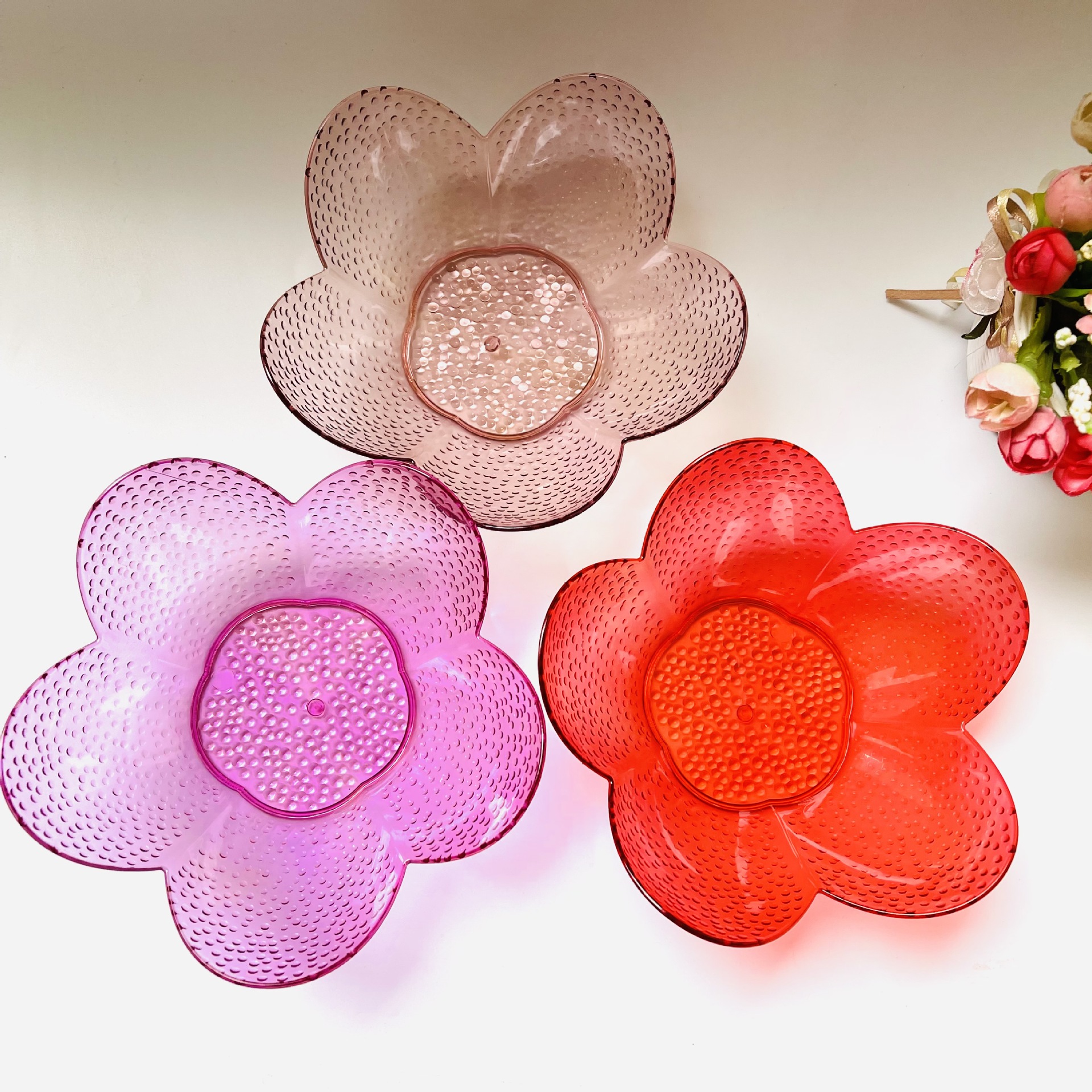 0924 Colorful transparent fruit plate, petal fruit basket, snack plate, plastic candy plate, fruit basket, 1 yuan, 2 yuan, source gift pic 2