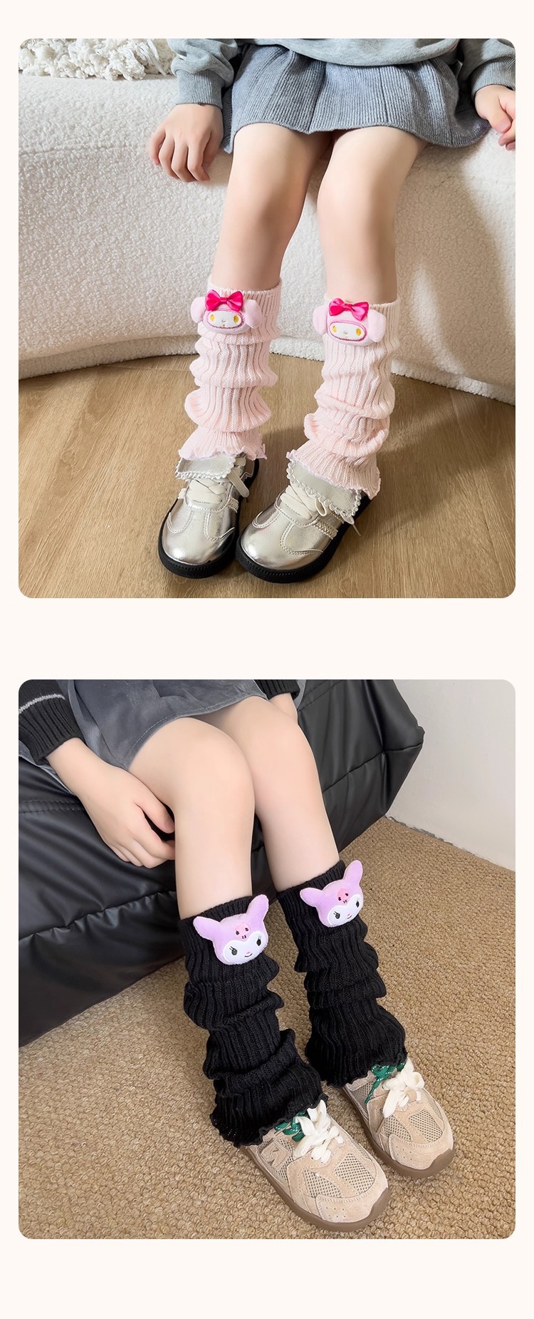 Cute big-eared dog leg covers, black cartoon 3D figurines, knitted pile sock covers, mid-calf socks for women, spring, autumn and winter pic 8