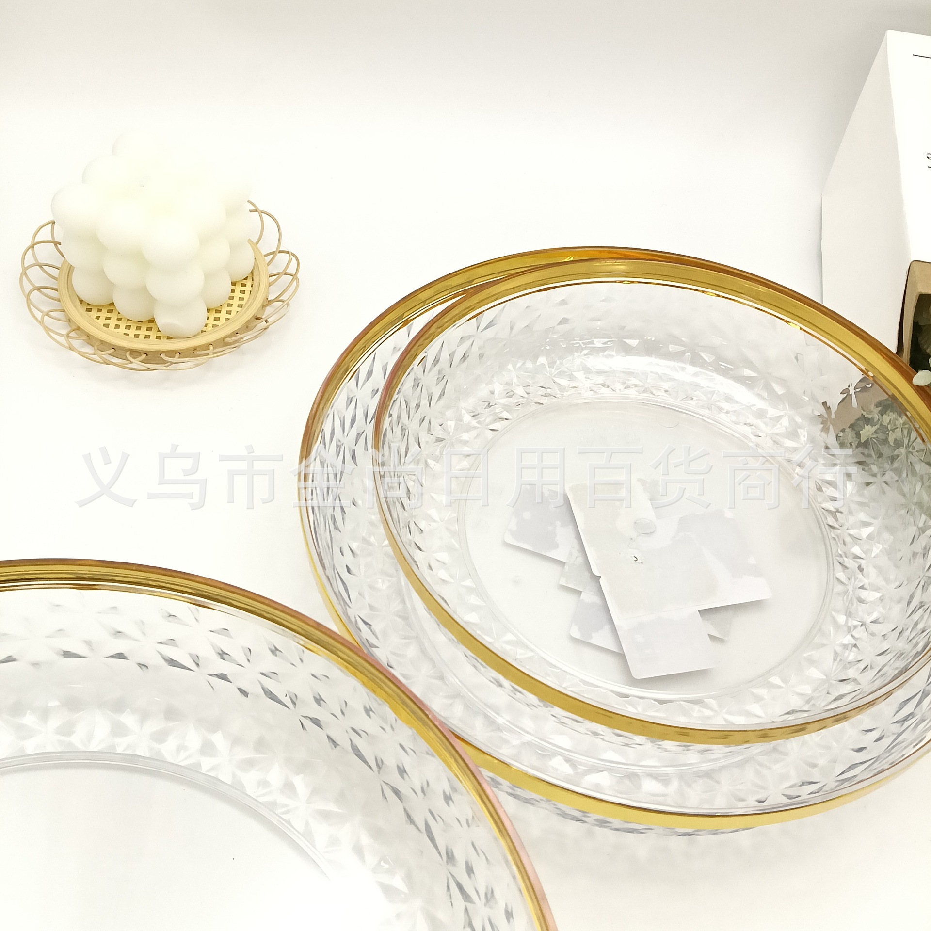 Hot-selling transparent PET gold-embossed fruit platters, cross-border light luxury and high-end feel, home, restaurant dining tables, hotel coffee tables, snacks pic 2