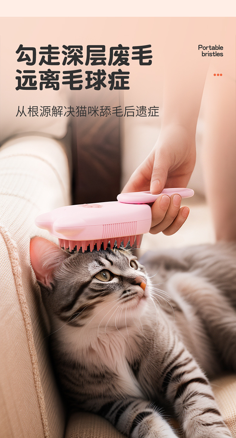 新款宠物电动喷雾梳子猫咪除毛按摩刷去浮毛蒸汽喷雾清洁宠物用品详情3