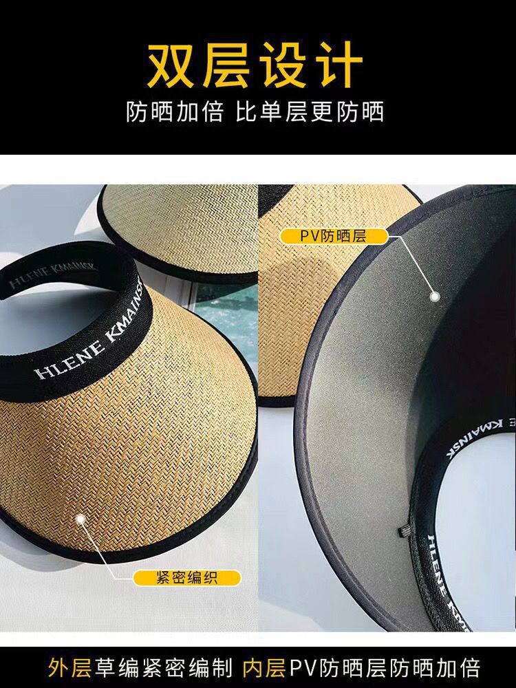 【 New Customers get a 5-yuan discount 】 Open-top uv sun protection hat for women, summer large-brim beach sunshade straw hat for cycling pic 7