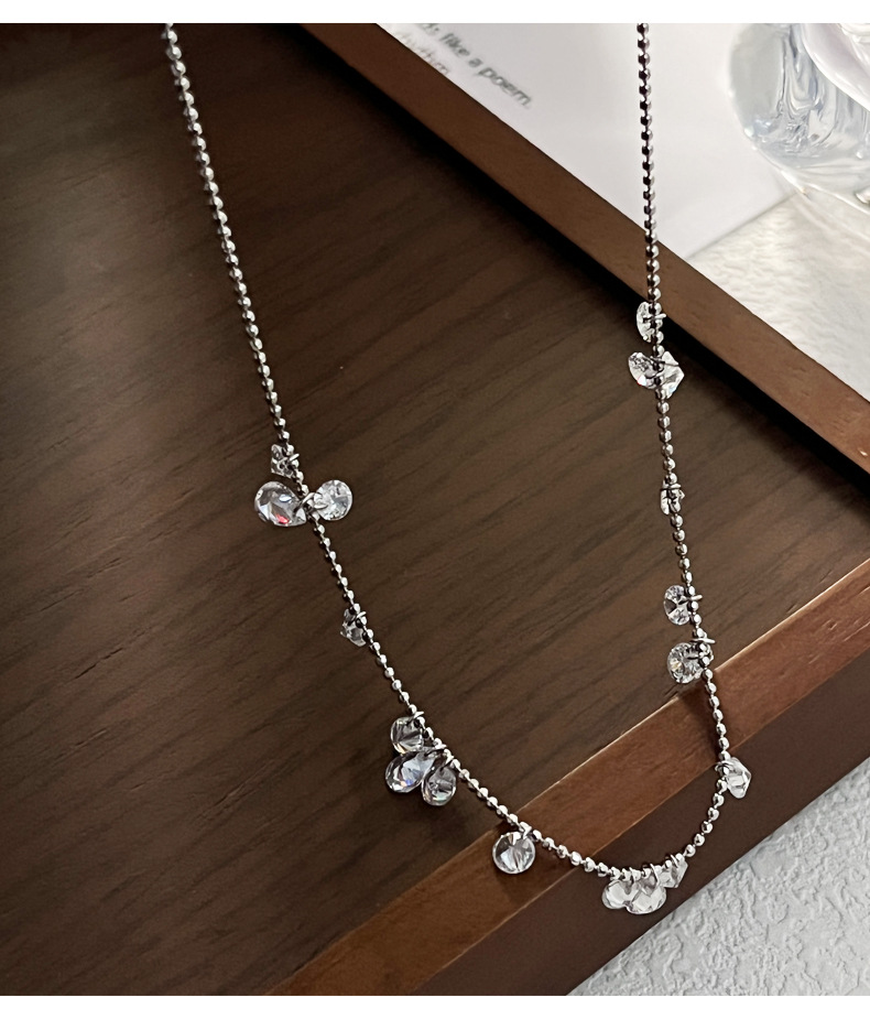 925纯银水滴圆形锆石项链女简约时尚小众设计精致气质锁骨链7611A详情11