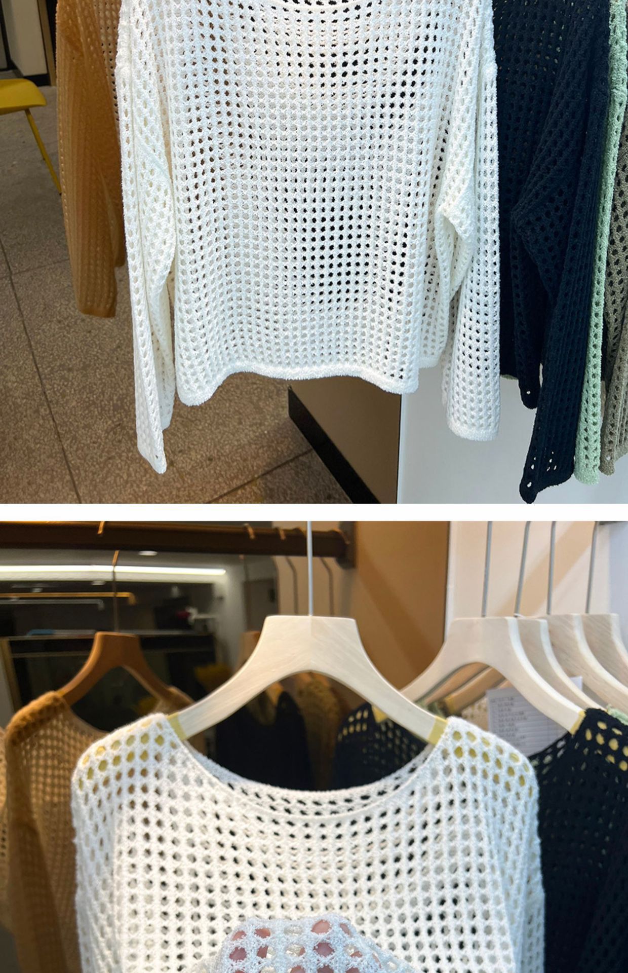 KANING欧货长袖镂空针织网衫女2025夏秋新款网眼罩衫新款上衣网纱详情7