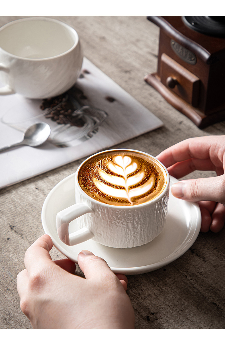 高颜值黑白陶瓷杯碟套装轻奢质感咖啡牛奶早餐下午茶岩石头纹杯子详情4