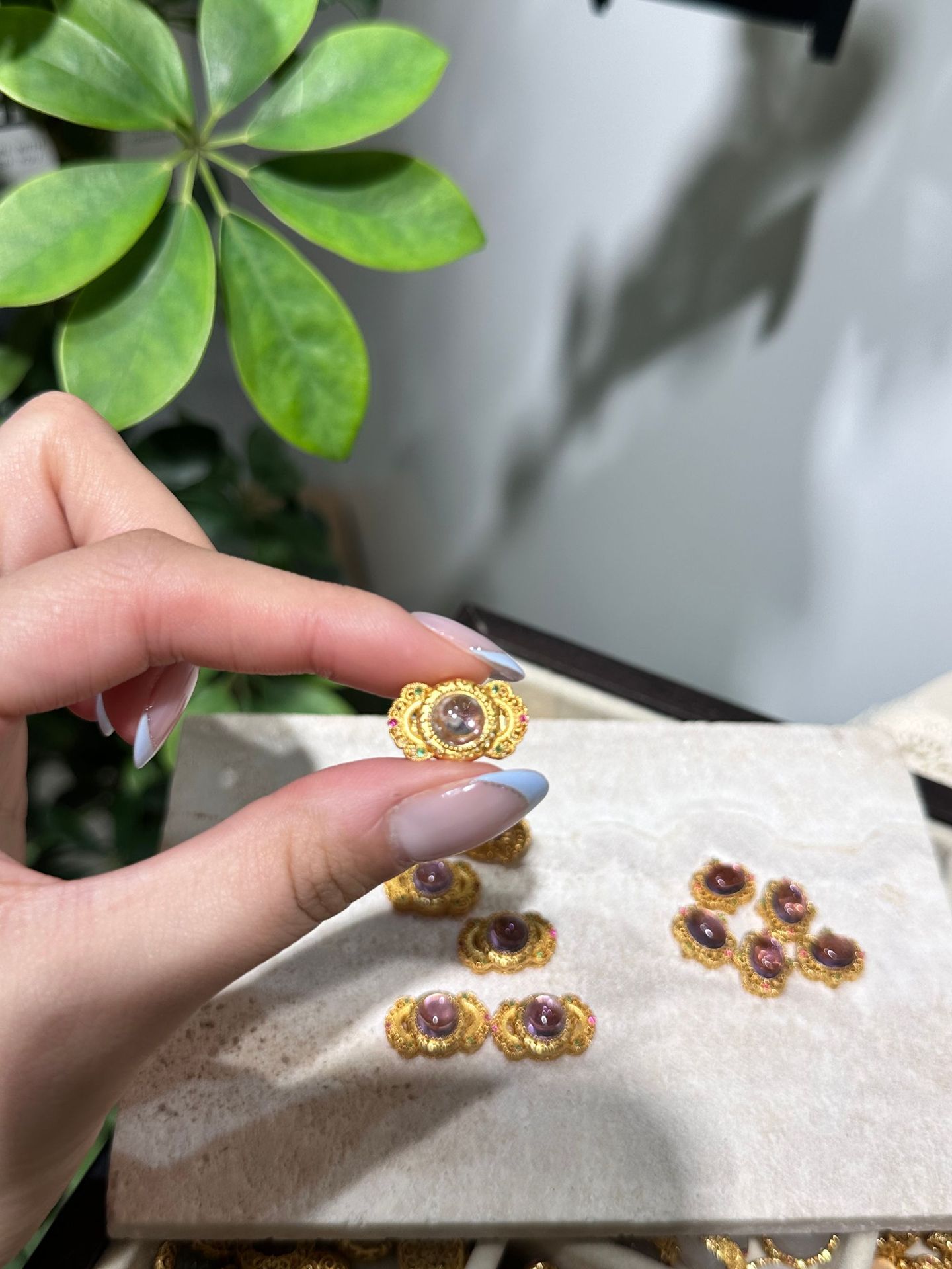 古法金珠子DIY紫水晶镶嵌如意配件串珠项链手链手串隔珠沙金配饰详情3