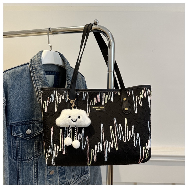 学生上课布袋包包女2024新款单肩腋下包条纹大容量通勤休闲托特包详情35