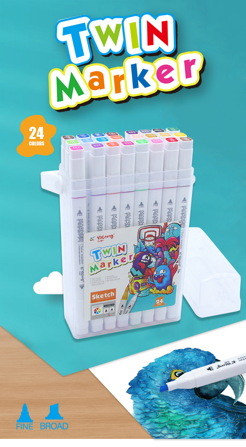 Yalong Cross-border is selling 24-color art marks, double-pointed marks, fabric marks, paintings and student art supplies pic 1