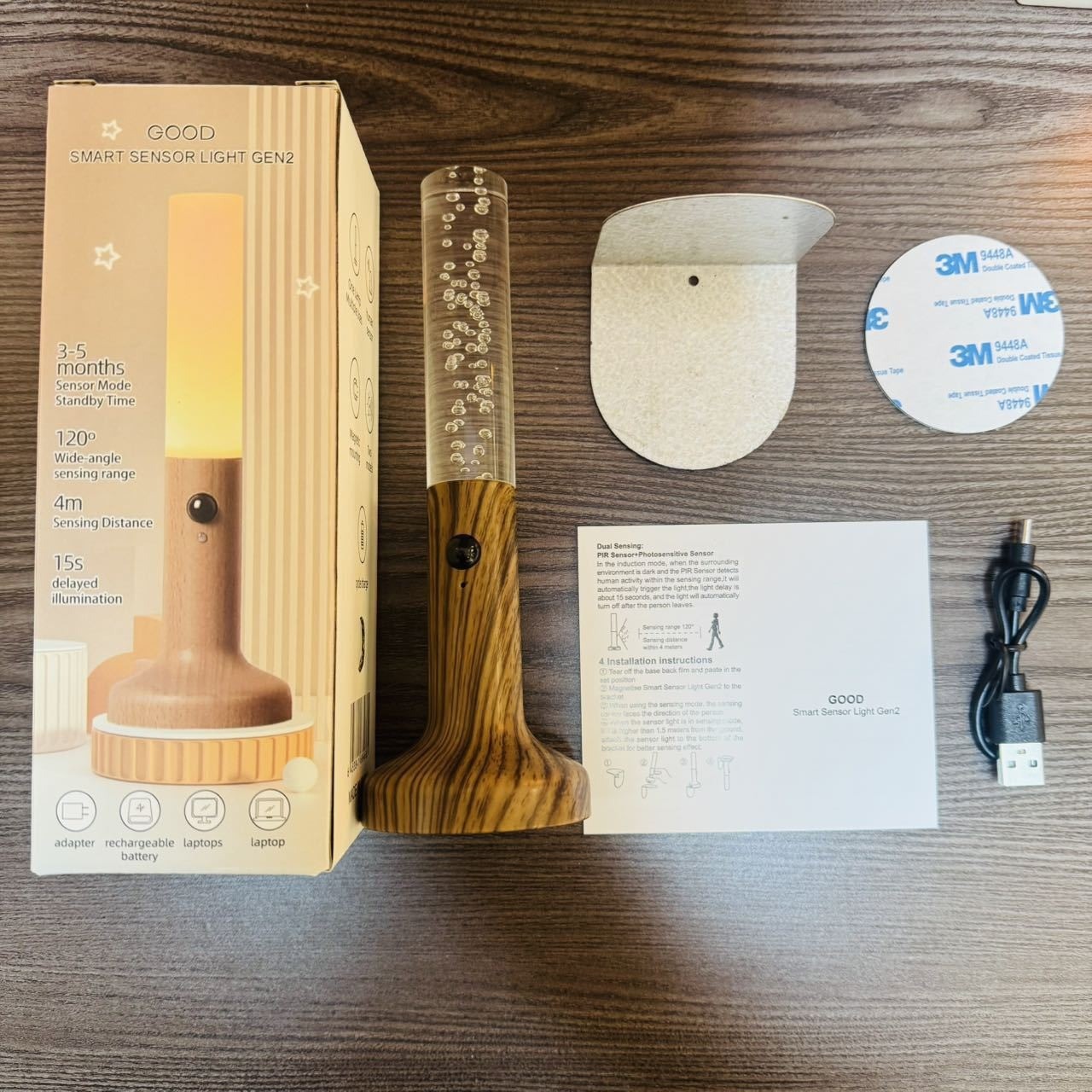 跨境智能人体感应小夜灯led充电式走廊橱柜磁吸水晶壁灯感应灯详情4