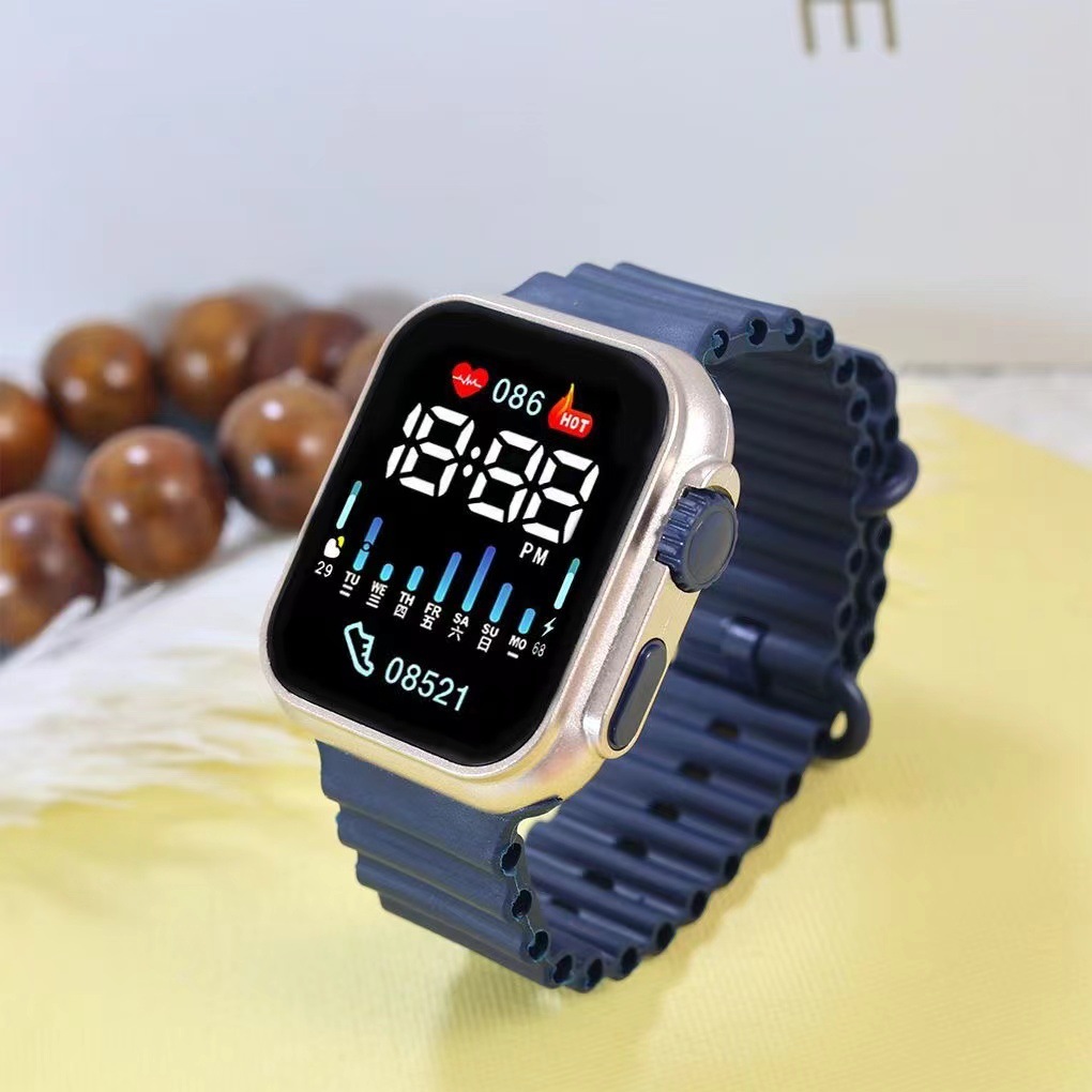 新款LED电子手表P7玫瑰金海洋带时尚数字运动学生儿童LED电子手表详情7