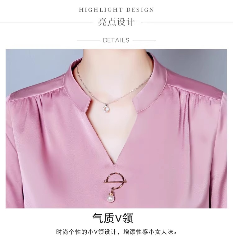 时尚妈妈装衬衫宽松大码中年女上衣洋气夏装中老年五分中袖t恤衫详情6