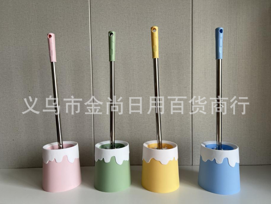 High-quality appearance level, colorful household toilet brush set with base, long-handled round head toilet cleaning set for bathroom seats pic 1