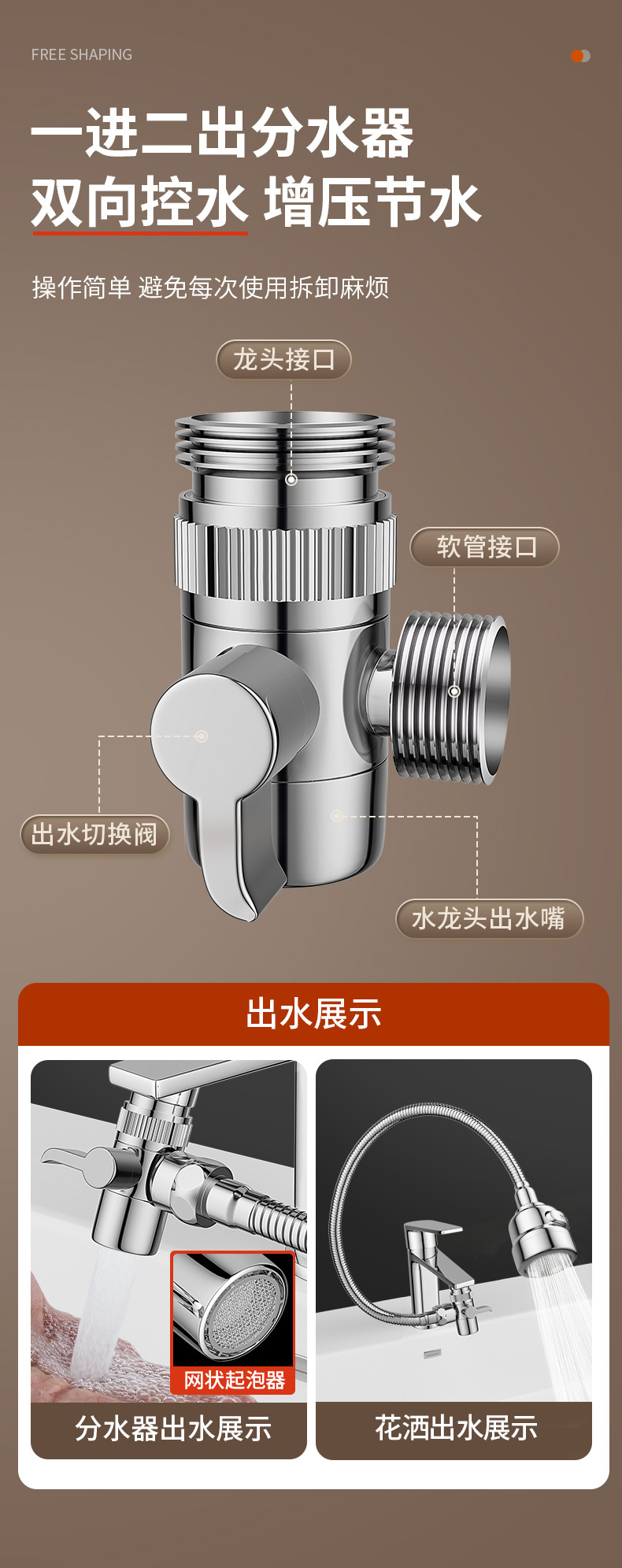 洗脸盆万向转接头防溅水龙头家用外接延伸器洗头延长水管通用可开详情4