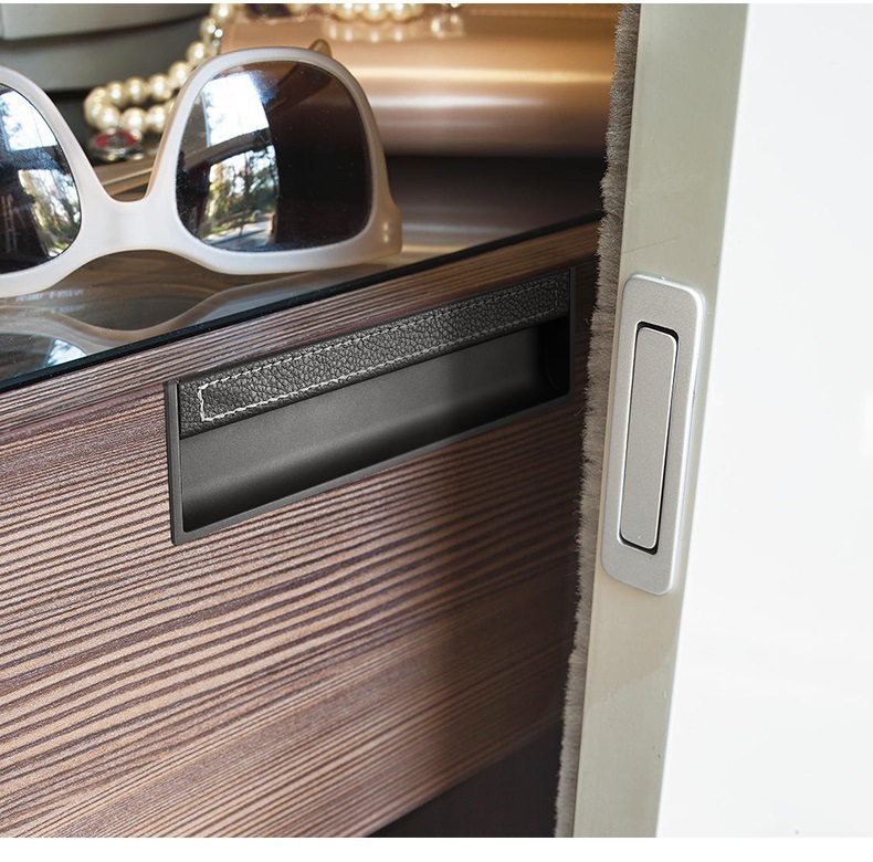 Leather handle drawers, invisible built-in tatami cabinet doors, slotted wardrobe cabinets, sliding doors, light luxury, built-in door handles pic 6