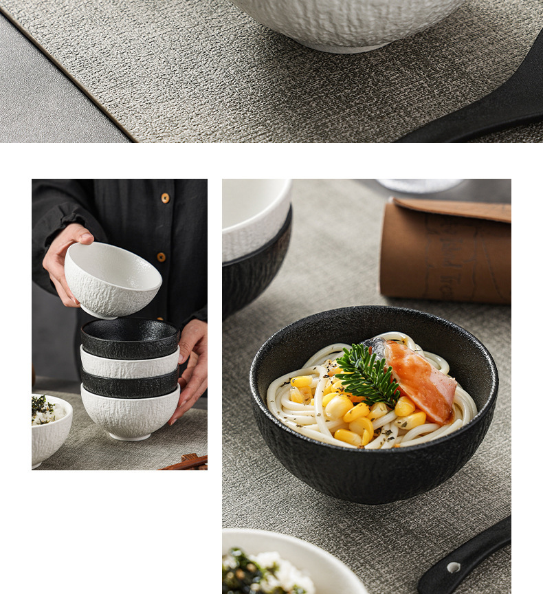 日式简约高颜值创意黑白陶瓷碗家用餐厅酒店批发陶瓷餐具米饭碗详情7