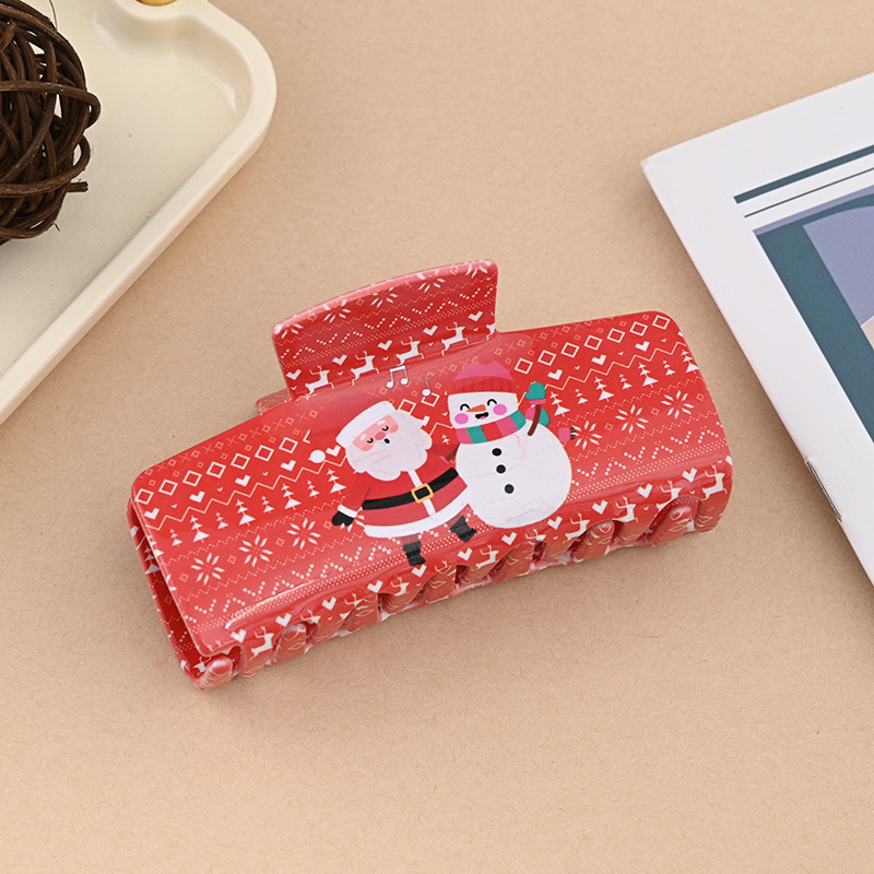 圣诞风发夹新款PVC印花圣诞节抓夹雪人圣诞老人可爱节日氛围头饰详情2