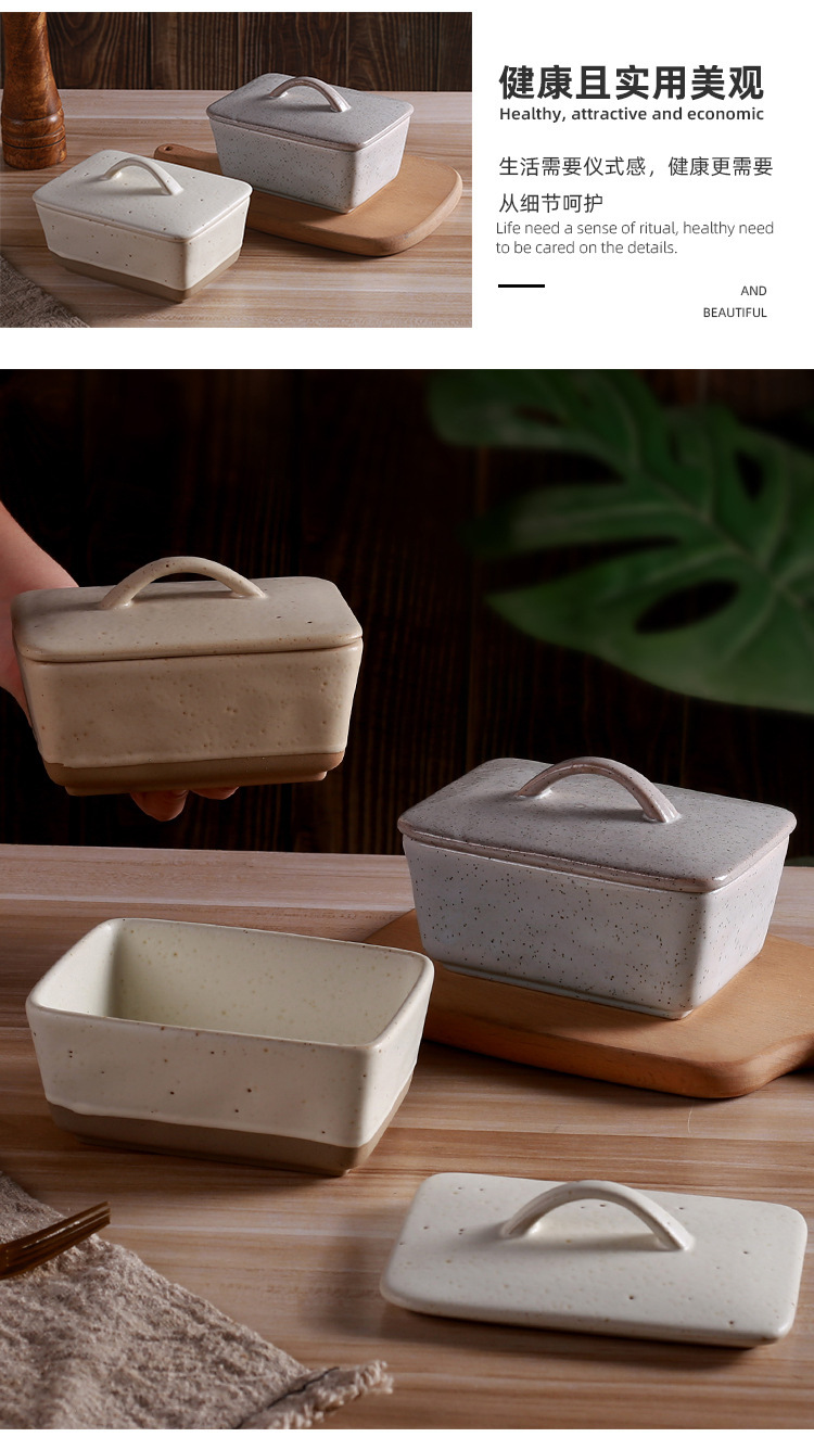New retro and creative ceramic butter box with lid, square cream box, Western-style butter box in stock pic 22