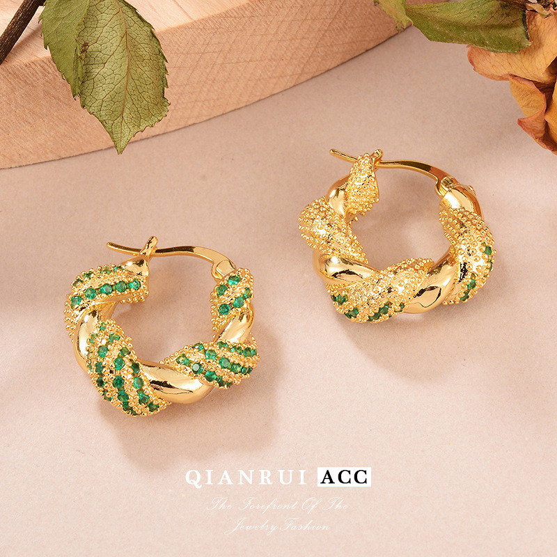 欧美ins风几何耳圈女简约轻奢锆石耳钉高级感时尚设计麻花耳环饰详情19