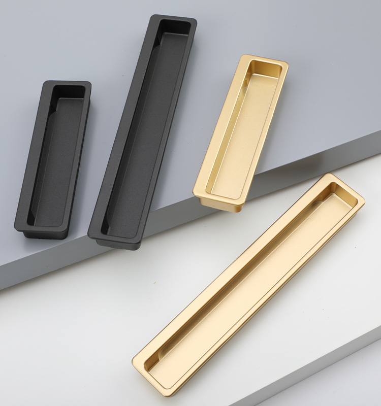 The black invisible handle of the tatami is embedded with the drawer handles of the cabinets and wardrobes. The sliding door is equipped with a golden concealed embedded handle pic 43