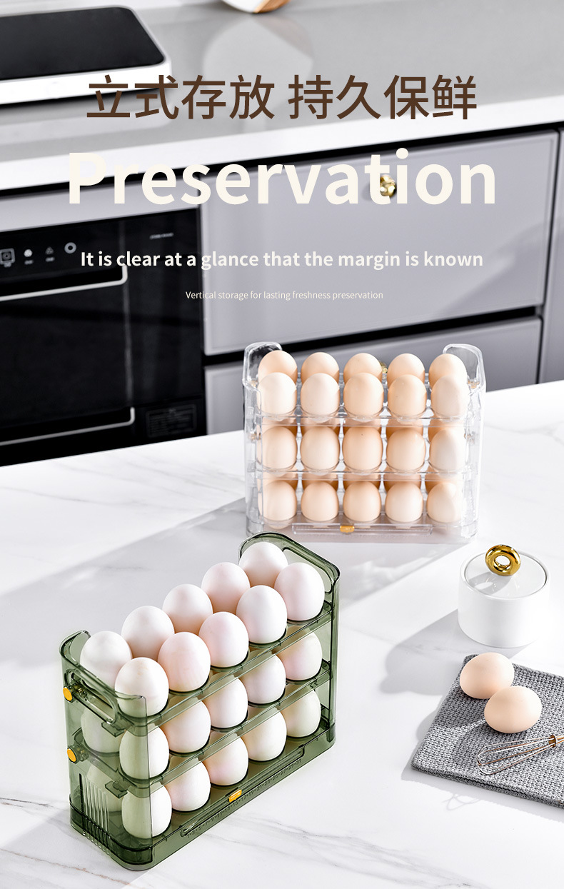 Free shipping: Kitchen egg tray, multi-layer egg rack, refrigerator storage box, storage box, can be flipped three layers, 30 egg boxes pic 15