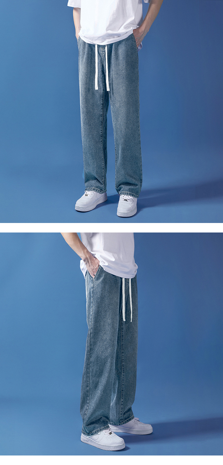 阔腿牛仔裤男夏季韩版原宿风休闲简约潮流ins宽松抽绳直筒长裤子详情4