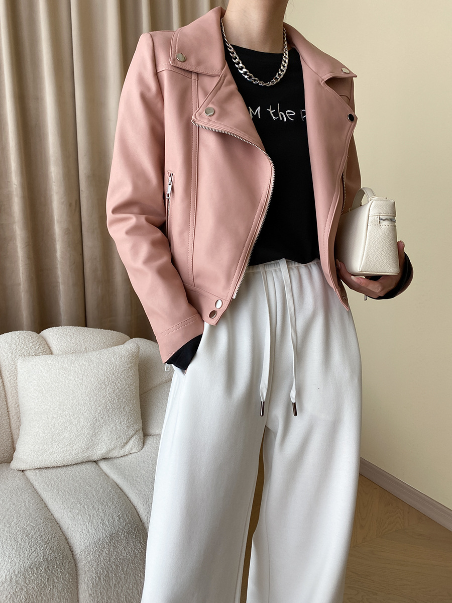 司南 时髦斜门襟拉链设计感 超模机车风皮衣夹克外套高级 SN4227详情43