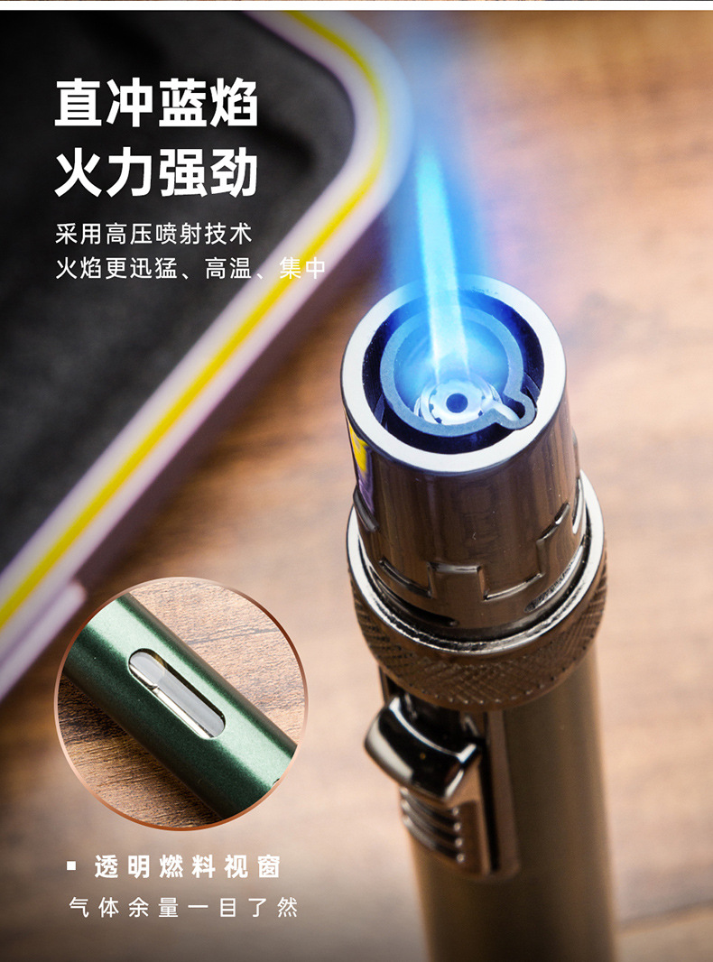 LUBINSKI cigar lighter, multi-functional portable direct-flush lighter with hole opener and ash-holding needle pic 5