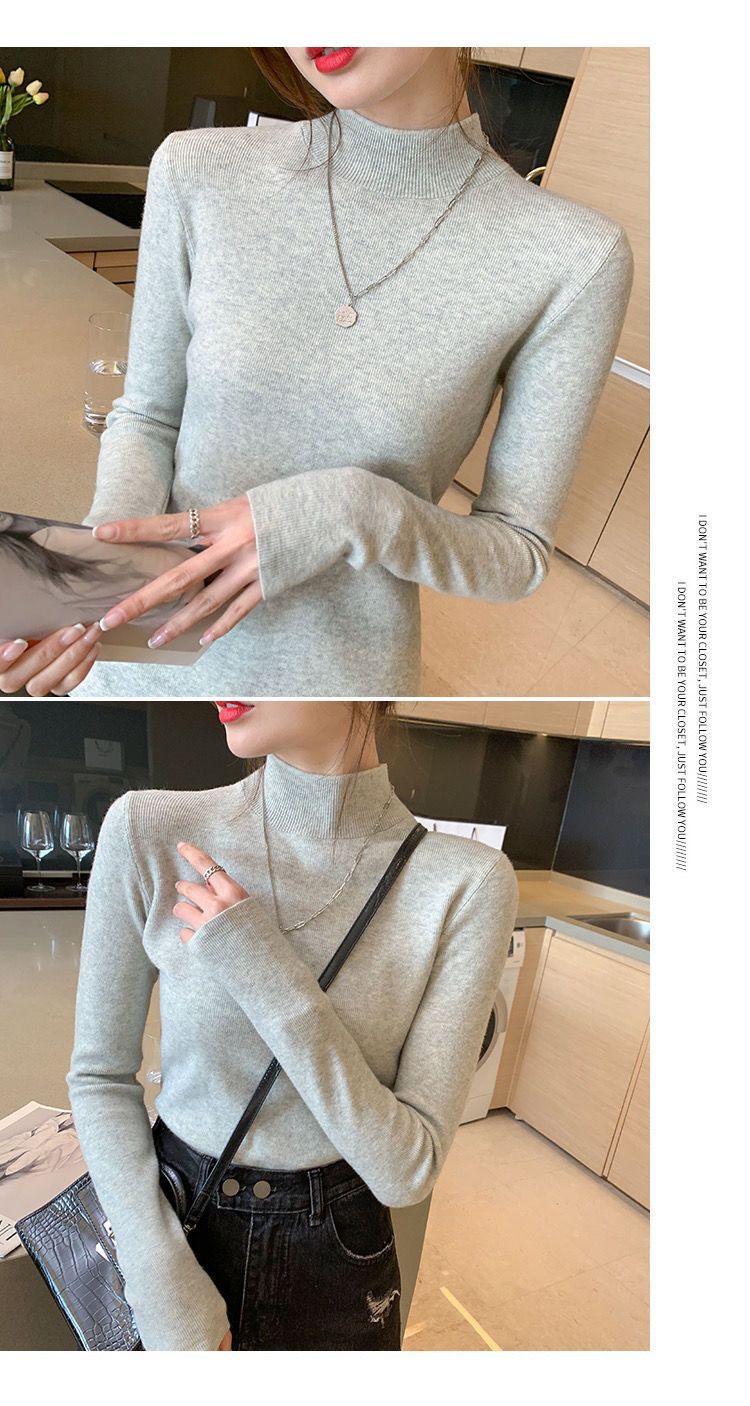The semi-high-neck sweater is a new style for women in 2025. It can be paired with a knitted base layer for a slimming and form-fitting long-sleeved, versatile and stylish top pic 8