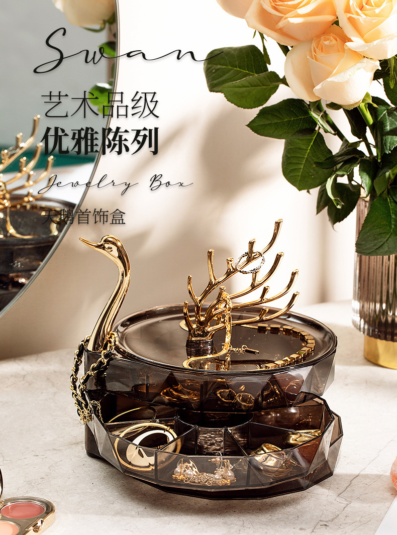 Self-designed Swan Dream Desktop jewelry Box, cross-border large-capacity stud earrings, earrings and jewelry storage box pic 1
