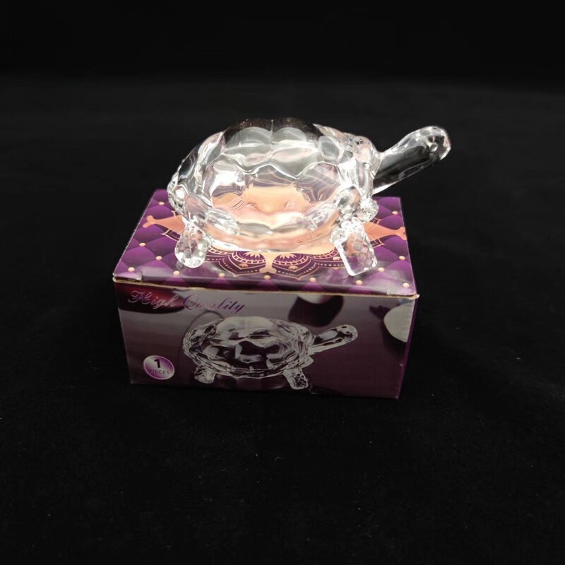 Transparent crystal glass turtle for wealth, feng shui, money turtle, glass animal for warding off evil spirits, decorative craft with plate set pic 1