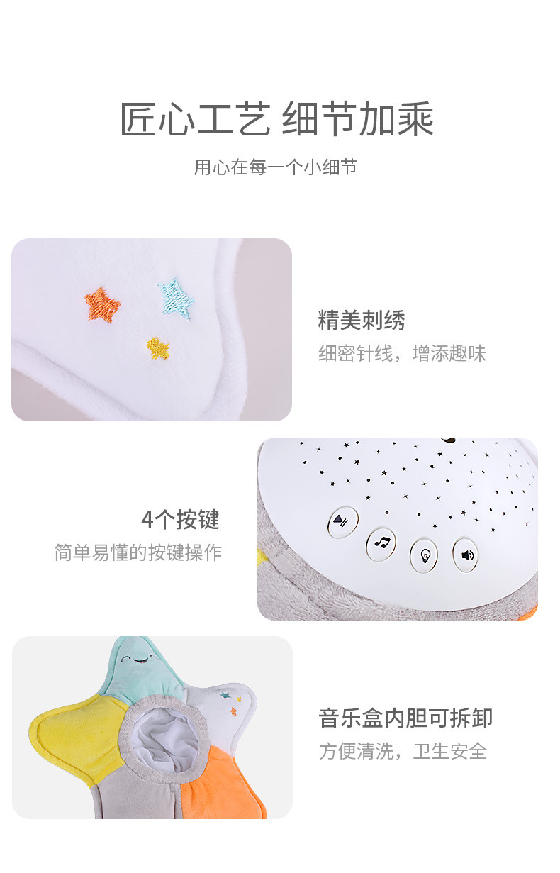 Cross-border Baby 12-key Soothing Projection plush toy Music Starry Sky Lullaby Infant sleep Soothing toy pic 9