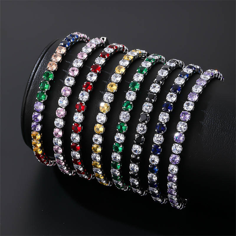 白金欧美色满钻手链女爆款流行彩色锆石网球链亚马逊跨境饰品详情3