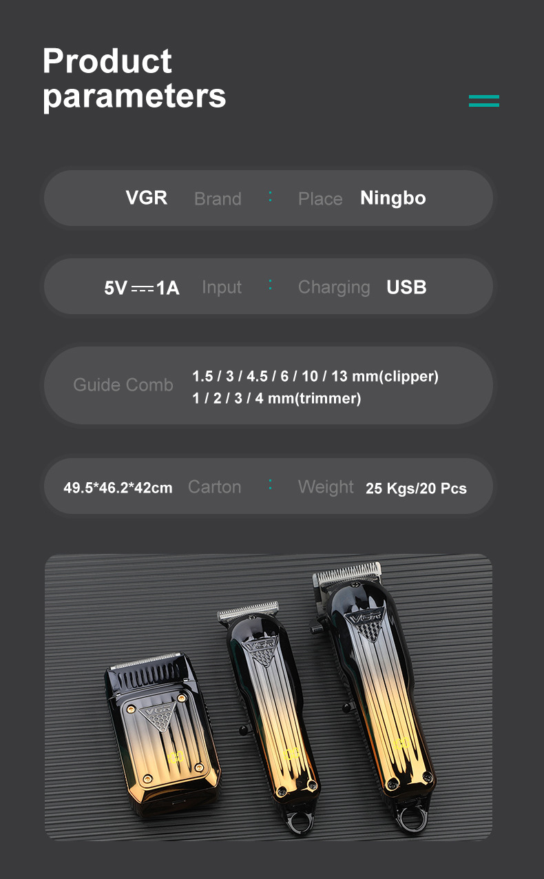 VGR644 Cross-border New Smart Digital Display oil-head electric clipper Hair salon Whitening Device Home electric Hair Clipper set pic 7