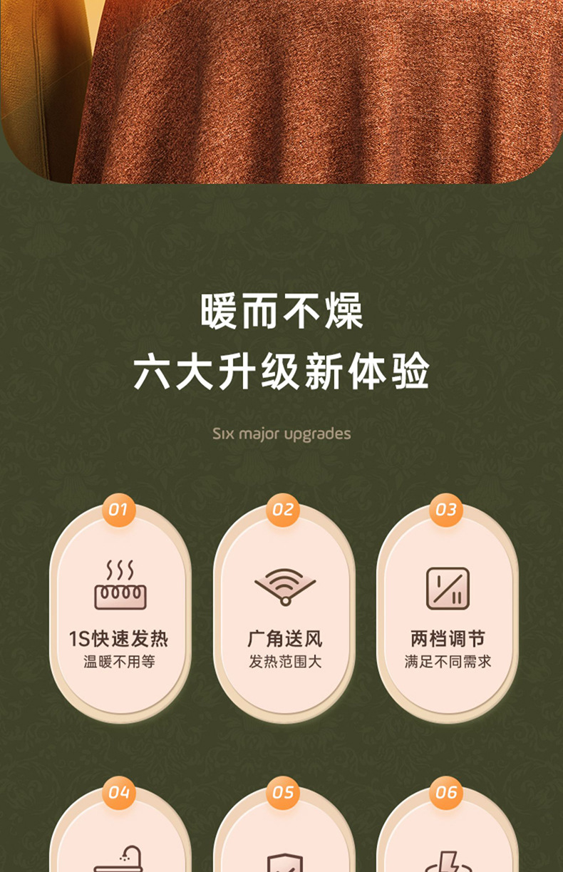 欧规美规陶瓷PTC发热暖风机小型静音桌面取暖器110V跨境电暖器详情17