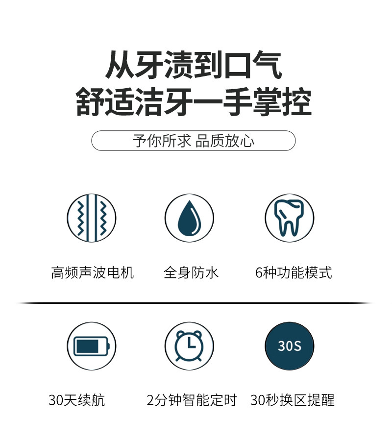 跨境产品外贸电动牙刷成人款软毛牙刷充电款六种模式自动牙刷详情2