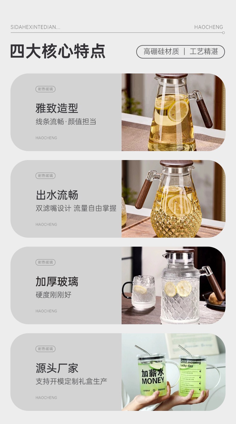 凉水壶凉水杯大容量防爆果茶壶凉白开瓶扎壶耐高温玻璃冷水壶套装详情2