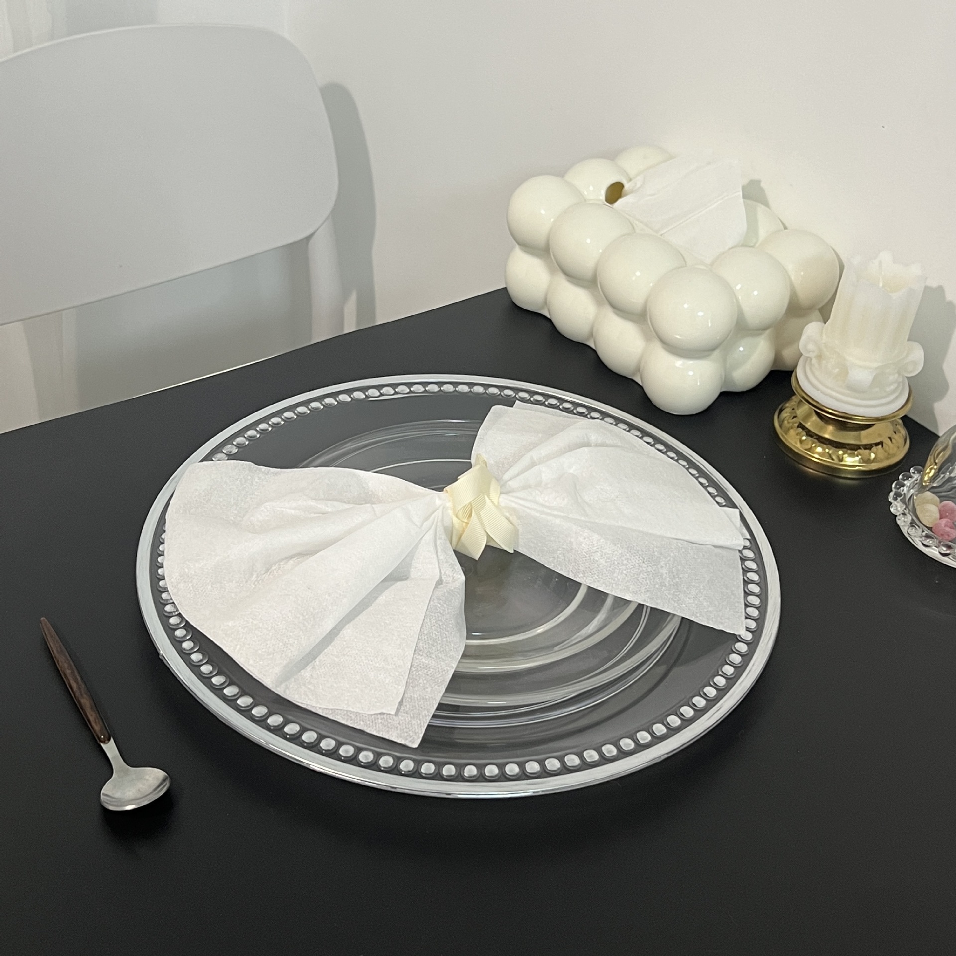 外贸透明婚礼酒店派对烫金工艺装饰塑料玻璃主盘chagerplate详情6