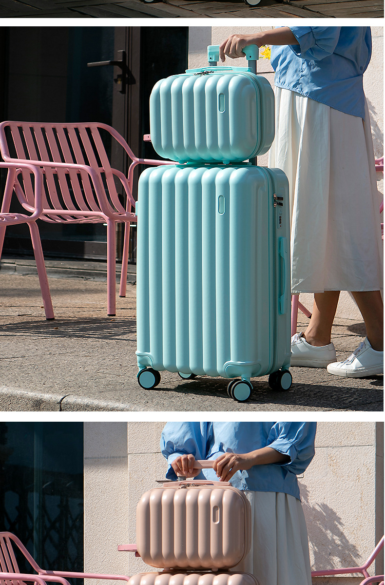 大量现货批发高颜值马卡龙色系韩版四件套多功能拉杆箱便携登机箱详情13