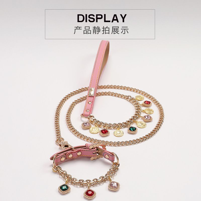 Pet supplies: Diamond buckle cat and dog collars, small dog pink pet necklaces, leash, cat and dog supplies pic 4