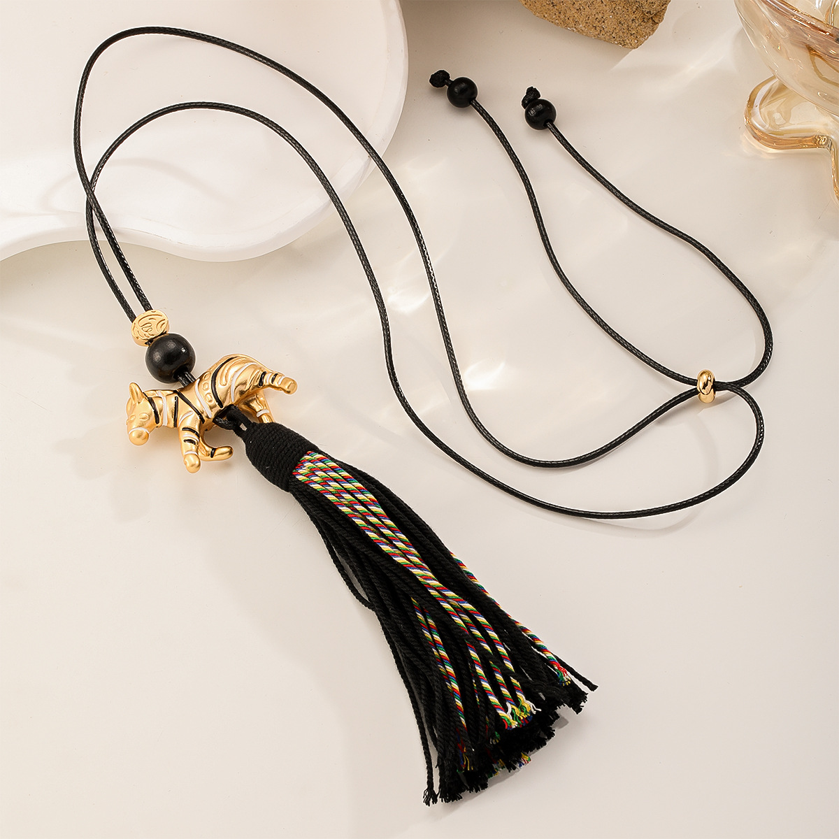 Nasha Ethnic style niche original woven rope tassel Little Horse zodiac Year sweater chain Light Luxury high-end long necklace pic 9