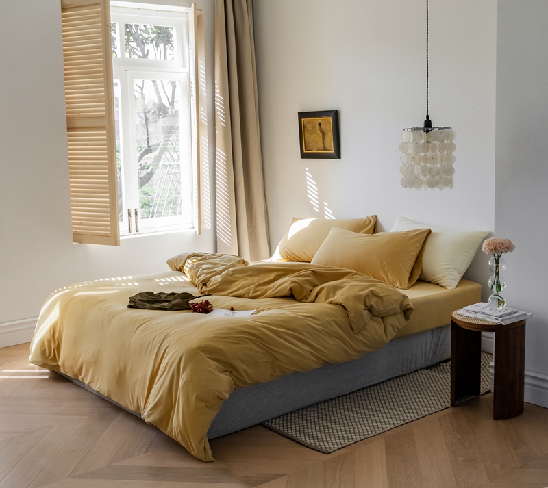 ins Japanese-style solid color all-cotton knitted cotton four-piece set, skin-friendly nude sleeping plain double-layer Indian cotton bed sheet pic 145