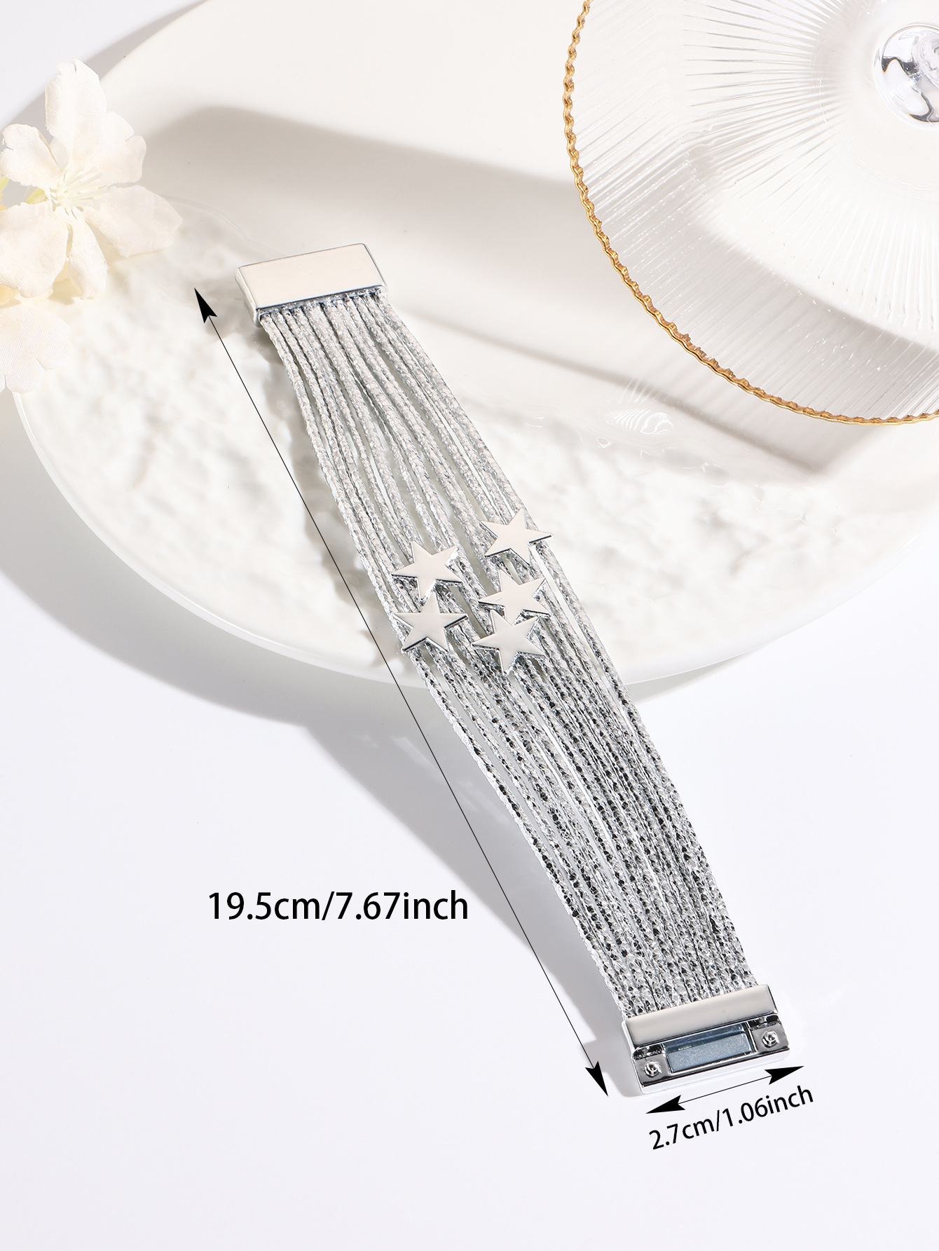 跨境欧美多层皮条手链设计女皮革手镯创意五角星配件磁吸手绳批发详情27