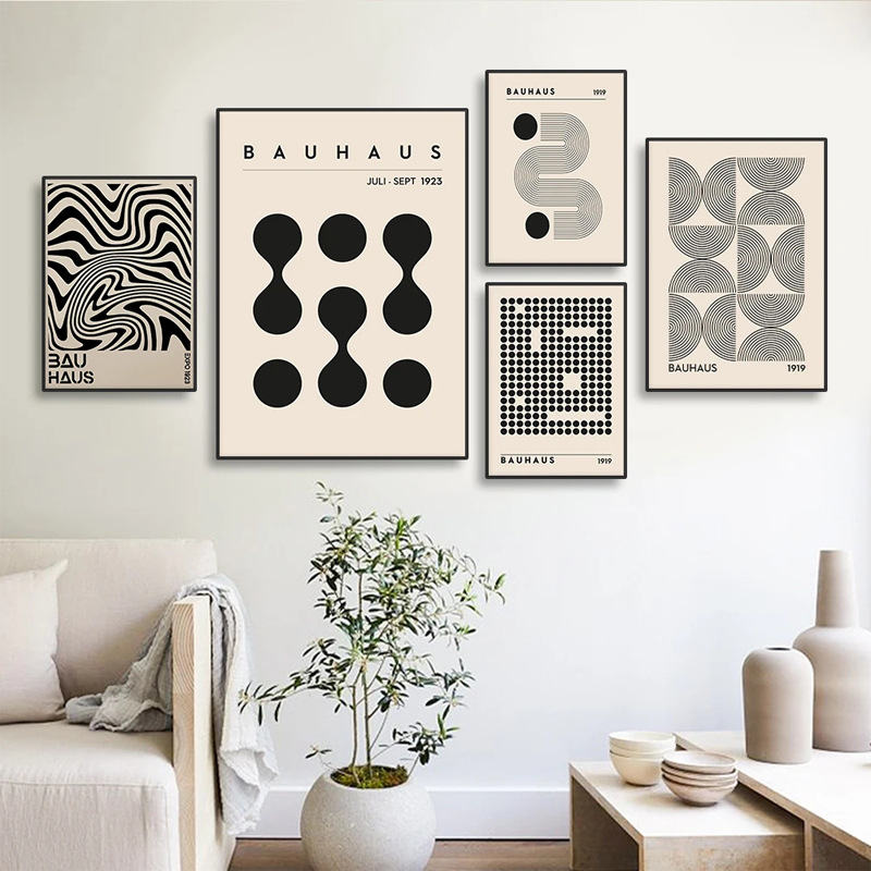 Danish abstract geometric canvas painting, black and white industrial style plant line decorative painting, living room, bedroom and study hanging painting pic 6