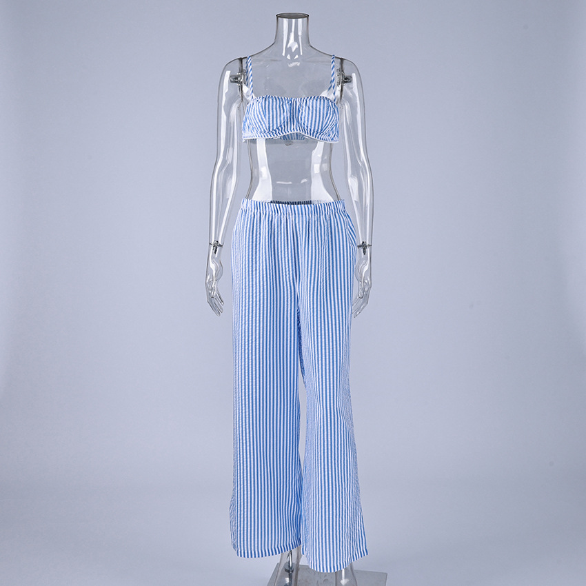 A new spring/summer striped three-piece pajama set from Europe and America, soft, loose and skin-friendly for women, suitable for cross-border wear in 2026 pic 9