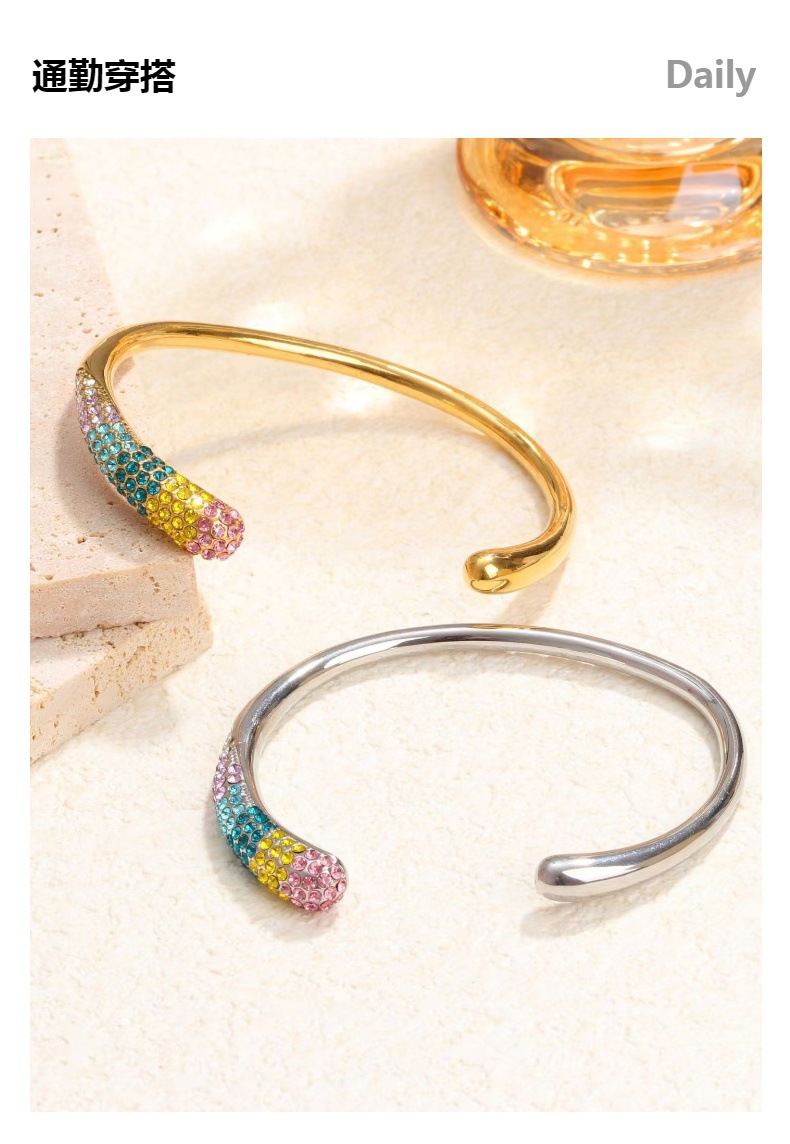 European and American cross-border titanium steel bracelet, 18K gold-plated colored zirconium full diamond, high-end and fashionable stainless steel cast bracelet and jewelry pic 3