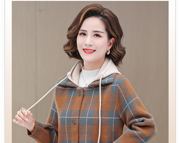 中年妈妈秋装毛呢子外套洋气2024新款中老年女春秋冬时尚格子上衣详情16