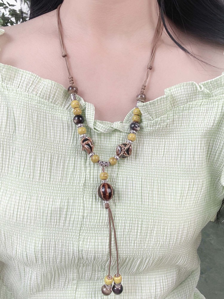 文创景德镇陶瓷项链蝴蝶跨境饰品批发国风文艺新中式手工编织项饰详情1